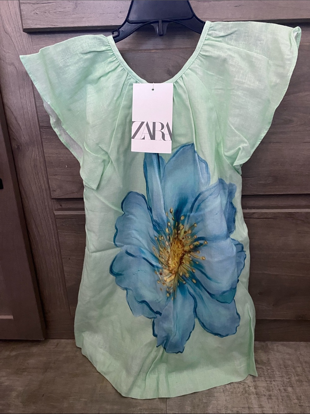 Zara Mint Green Tunic with Large Blue Floral Accent